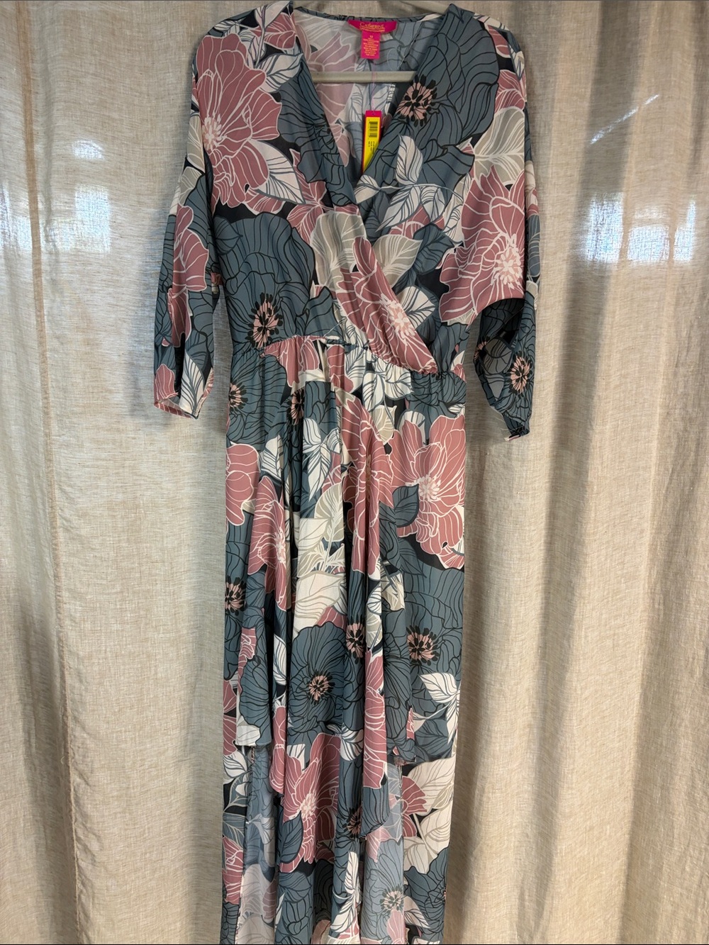 Catherines Dusty Rose & Slate Floral Wrap Maxi Dress